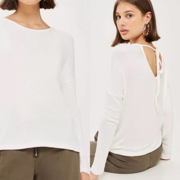 Topshop Ivory Lightweight Sweater Keyhole Back with Tie US 2 - Picture 1 of 9